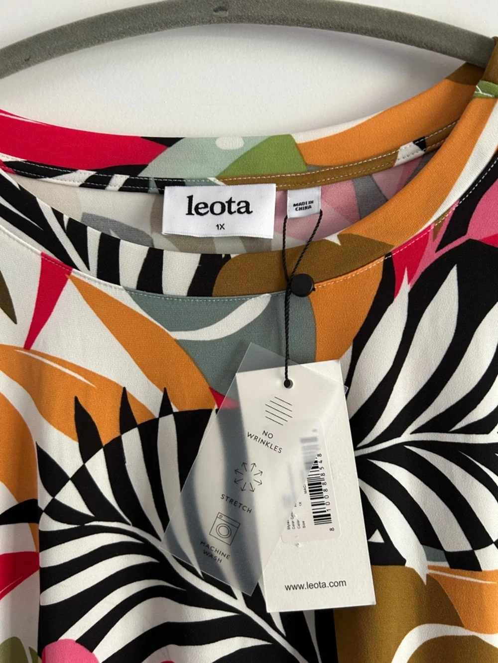 Leota Bold Tropical Leaf Shift‎ Dress - Pink, Green, Orange, Black 1X